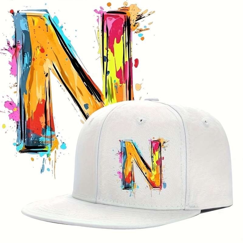 1pc Urban Graffiti Letter N Baseball Cap Adjustable Sun Protection Woven Flat Brim Hat for Men