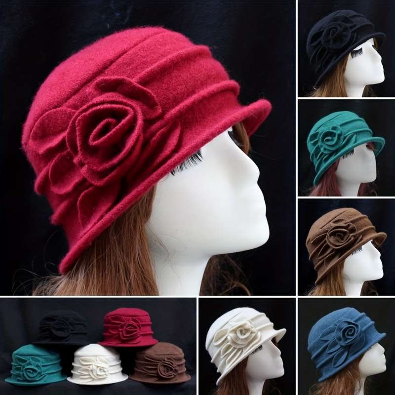 1pc 8 Colors Wool Top Hat Basin Hat Winter Middle-aged Women's Hat Elegant Middle-aged Woolen Mom H