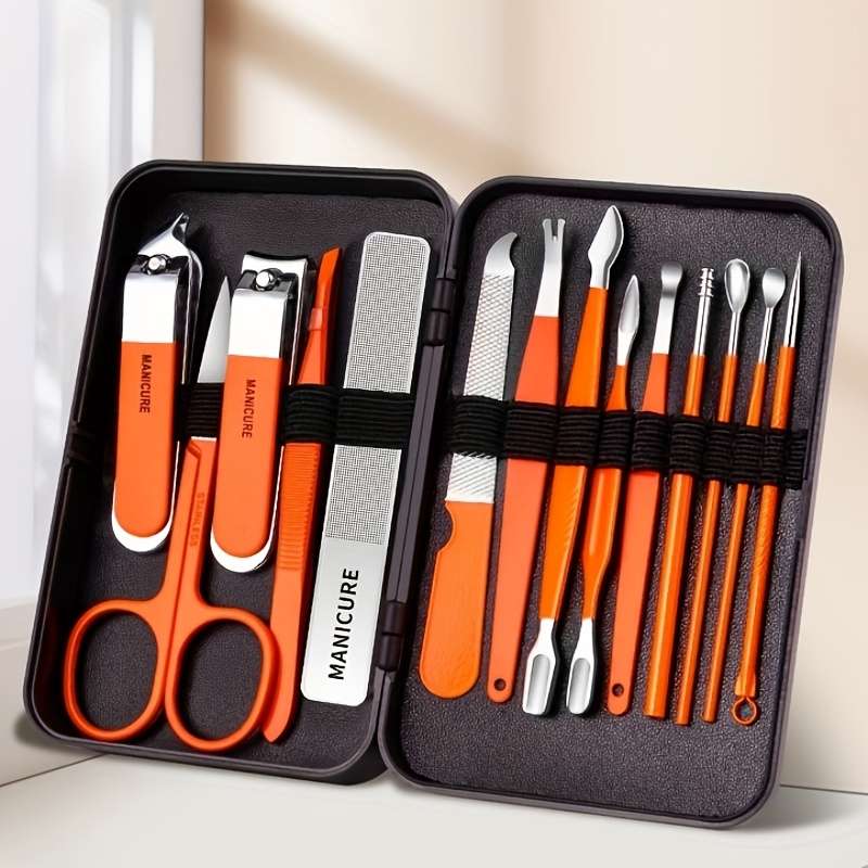 14pcs Stainless Steel Nail Care Set Featuring Modern Manicure And Pedicure Tools Including Con