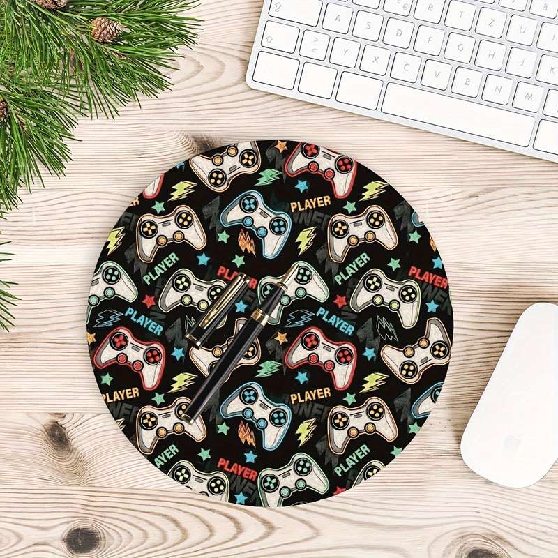 1pc Gamepad Design Round Mouse Pad Non-Slip Rubber Base Perfect for Gamers Office Us
