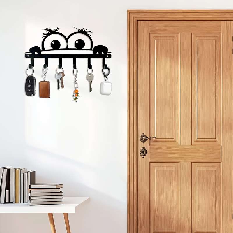 1pc Art Deco Style Metal Key Holder with Big Eyes Creative Wall-Mounted Hook for Keys and Accessori