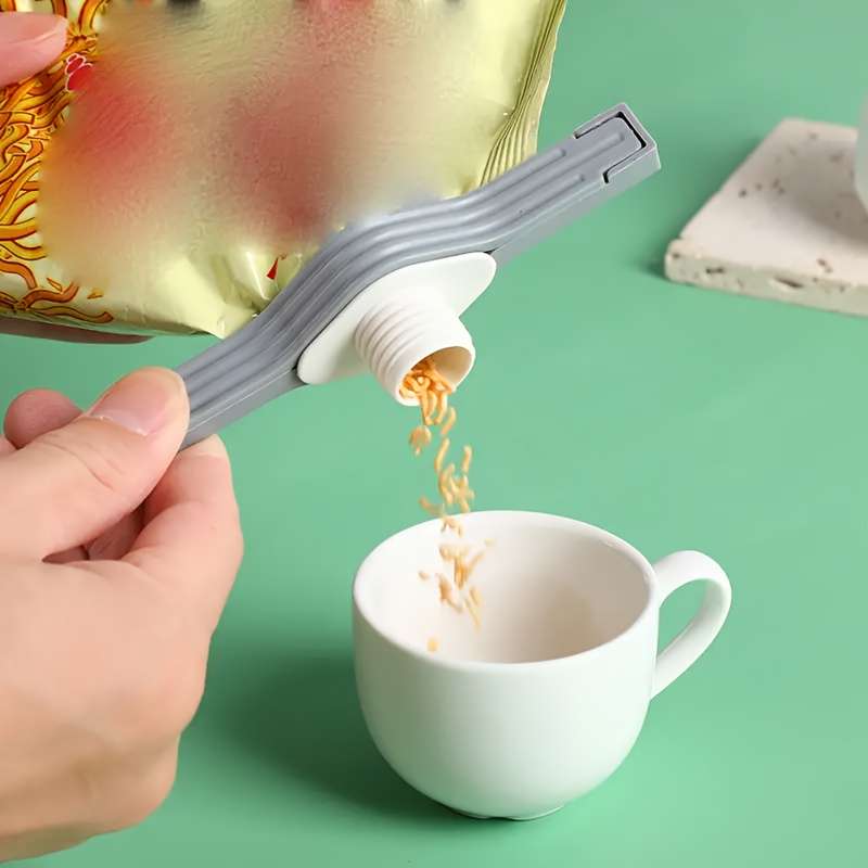 3-Pack KitchenMate Plastic Seal Clips with Pour Spout Non-Food Contact Bag Sealer for Moistur
