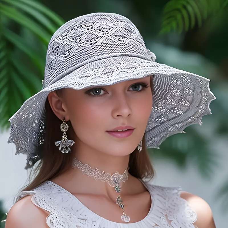 1pc Elegant Women's Sun Hat Breathable Foldable Wide Brim Beach Hat With UPF Protection Hand Wash