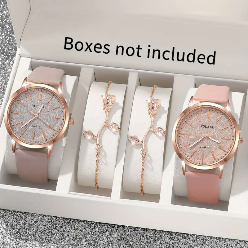 4pcs set New Ladies Elegant Fashion Quartz Watch Flower Bracelet Jewelry Suitable for Daily Street