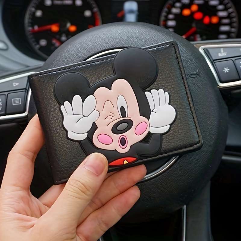 1pc Disney Mickey Minnie Mouse Card Holder C Black Red Design Compact Drivers License Credi