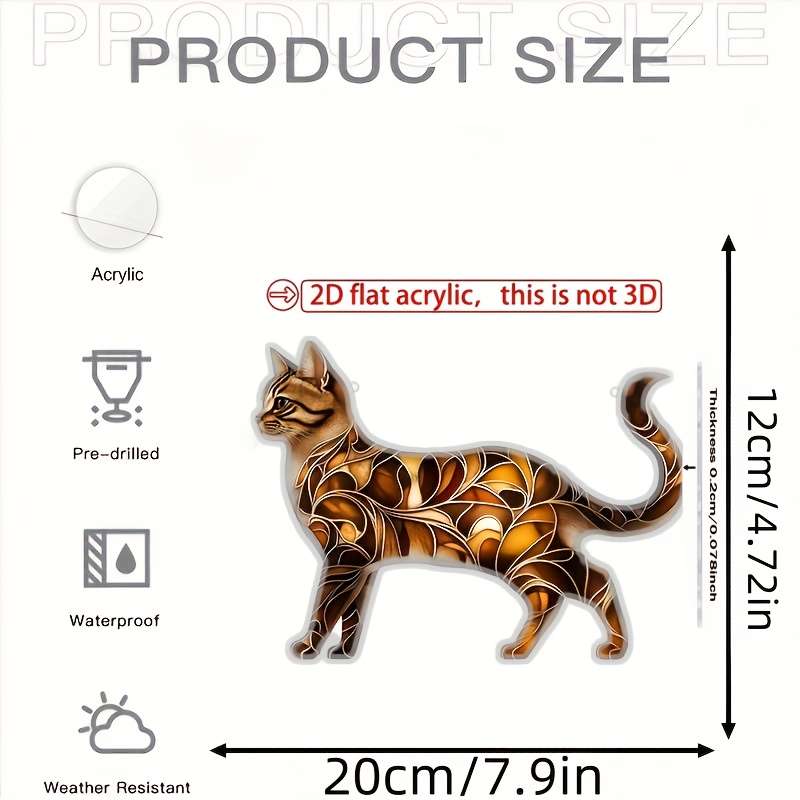 1pc 2D Flat  Acrylic Cat Sun Catcher Decoration Charming Hanging Tiger Stripe Cat Design Animal T