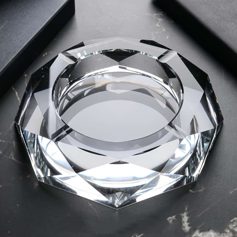 1pc Glass Ashtray Clear Crystal Glass Ashtray For Indoor And Outdoor Creative Large Octagonal Bla