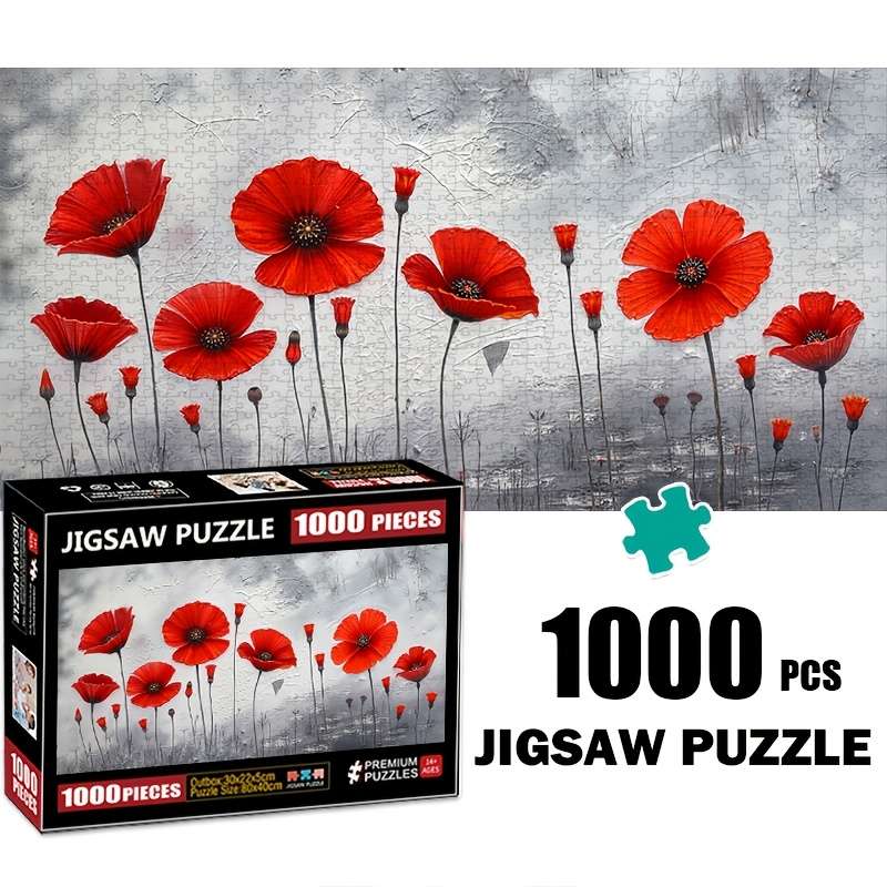 1000pcs Jigsaw Puzzle 80x40cm Snowy Red Poppies Winter Scene Advanced Level Water