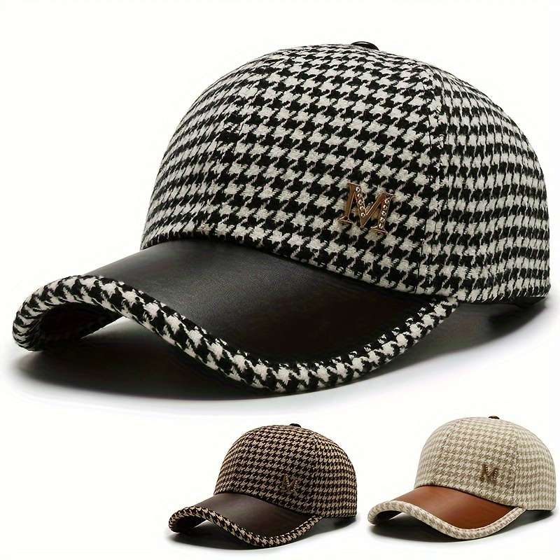 1pc Plaid Baseball Cap Warm Lightweight Adjustable for Autumn Winter Outdoor Activities