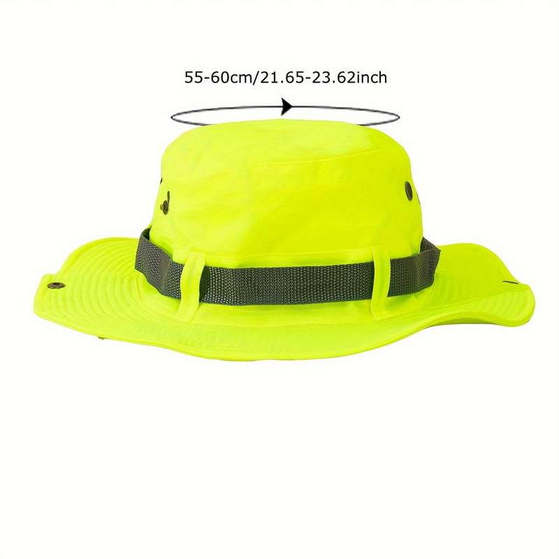 1pc Bright Neon Green Western Cowboy Bucket Hat with Black Mesh Band Breathable Sun-Protective W