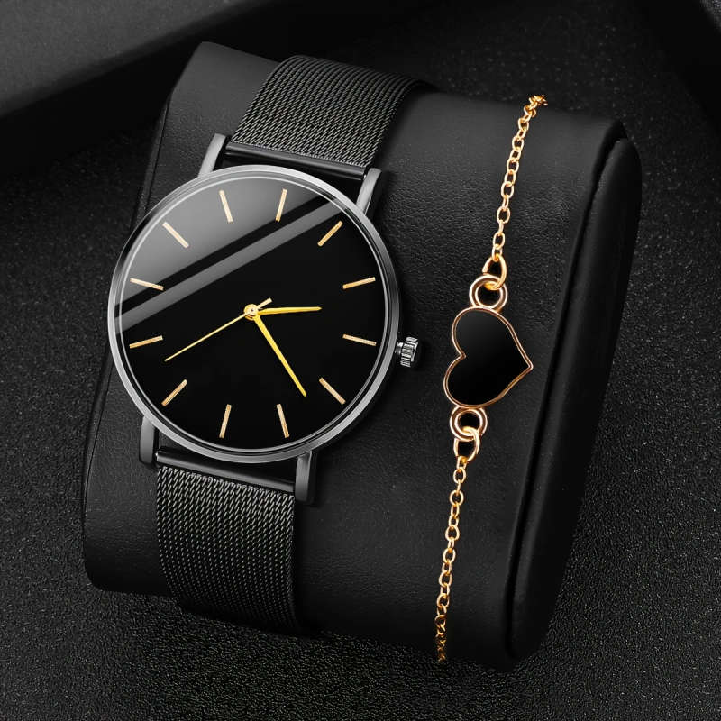2pcs set Men's and Women's Fashion Quartz Watch Color sent randomly