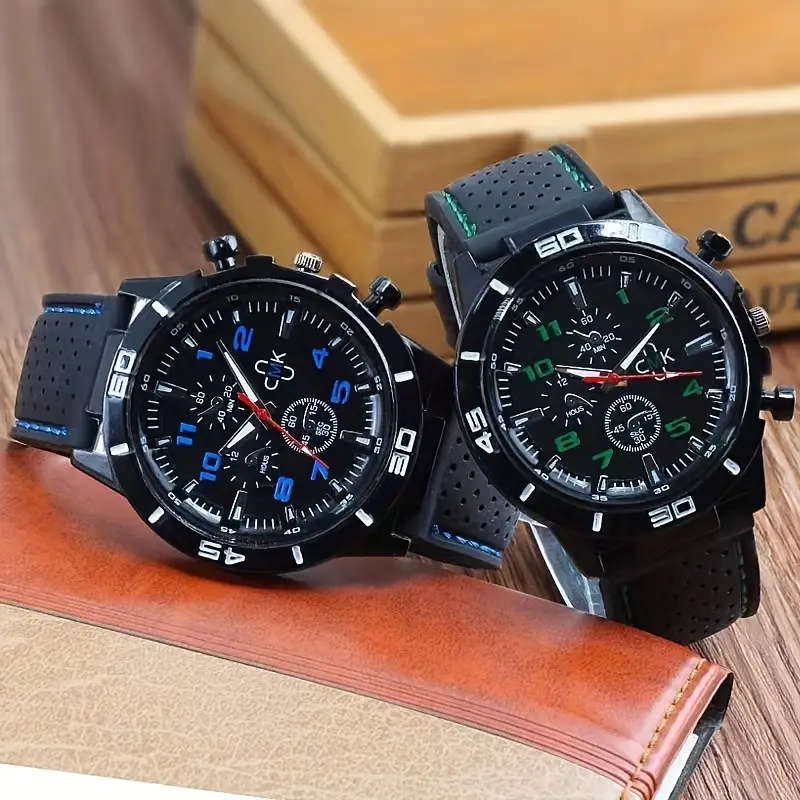 1pc Men'S Sports Quartz Watch - Blue