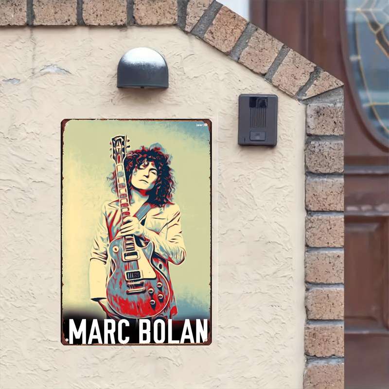 1pc Vintage Marc Bolan Metal Wall Art Sign 20.32cm x 30.48cm Durable Iron Decor with Electric Gui