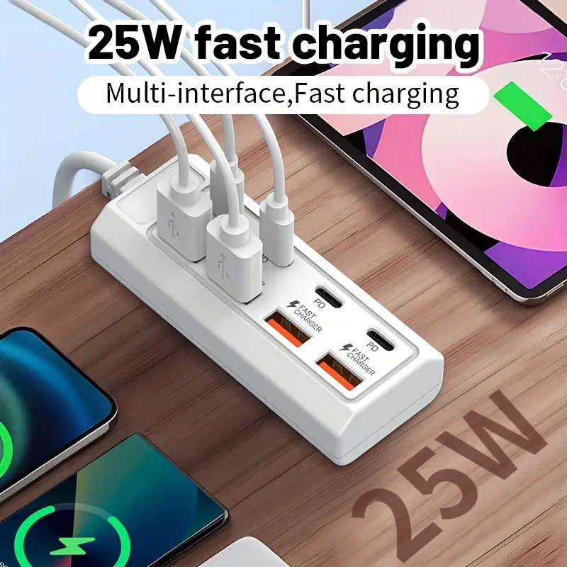 1pc 8Port USB to 4 USB 4 Type-C 25W Hub Multi-Port Fast Charging Compatible with 5V USB Devices Incl