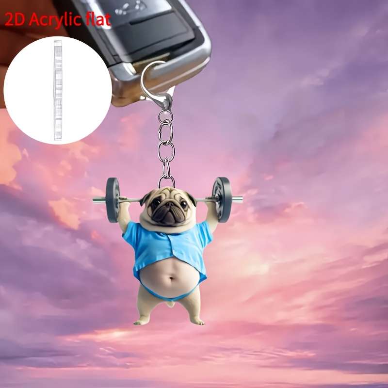 1pc 2D Flat   Keychain A Cute Pug  Acrylic Keychain Adorable Flat Key Ring Ornament Suit