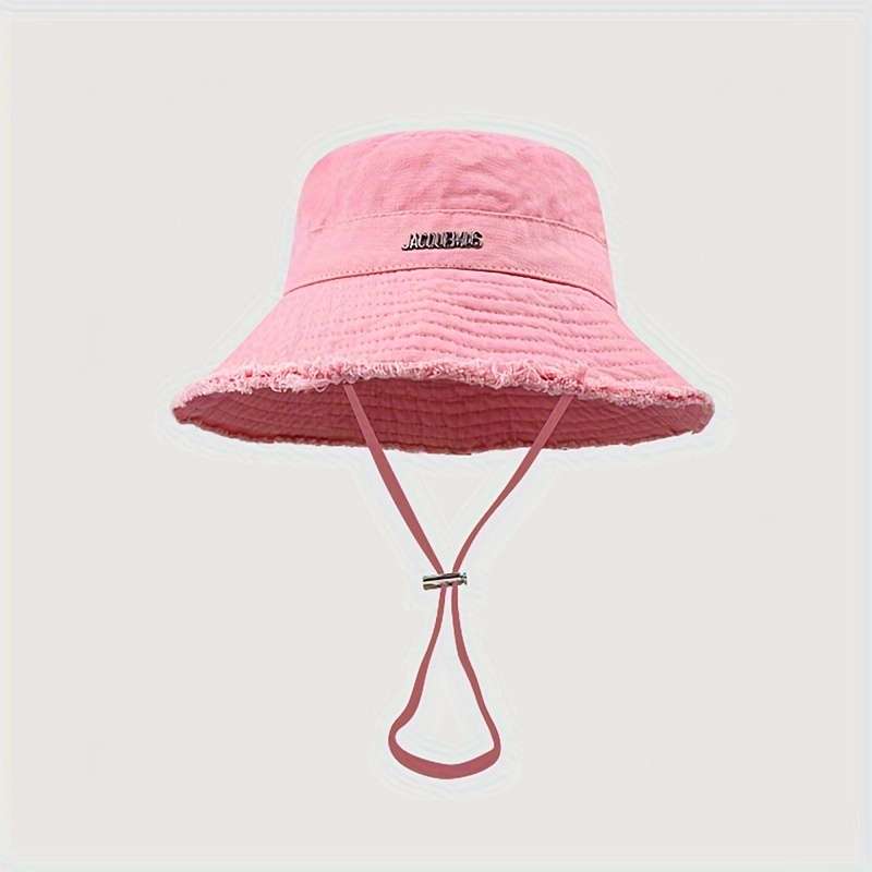 1pc Cotton Denim Bucket Hat with Raw Hem Adjustable 56-58cm Sun Protection for All Seasons Perf