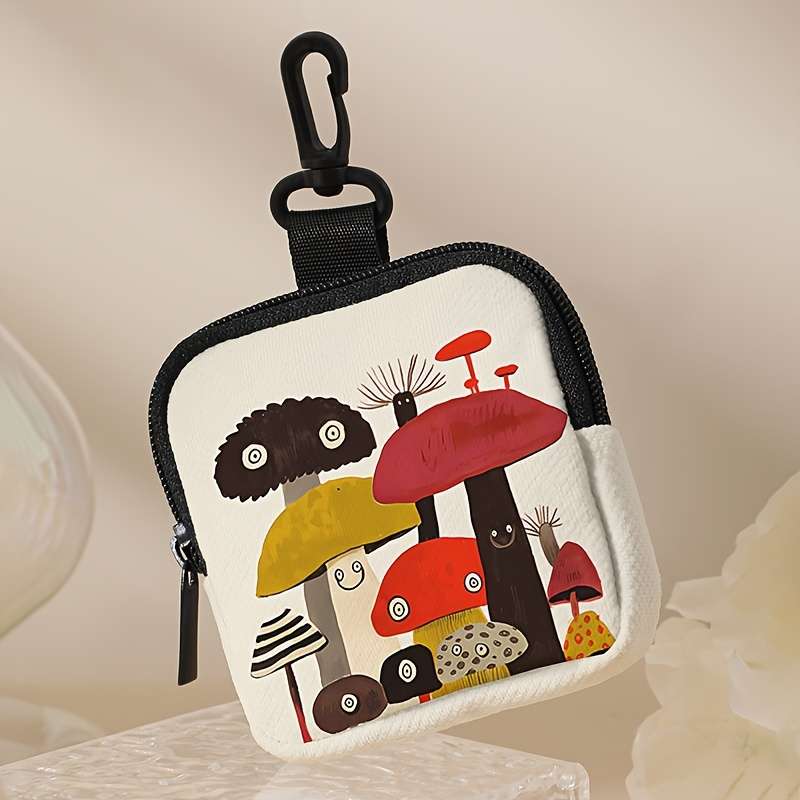 1pc Pack of 1 Cute Mushroom Pattern Printed Coin Purse with Buckle and Zipper Pockets Multifuncti