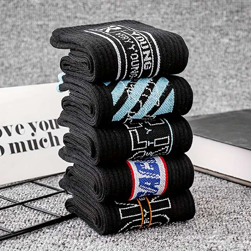 5 Pairs Of Mixed Colors Asian One Size High Elastic Socks