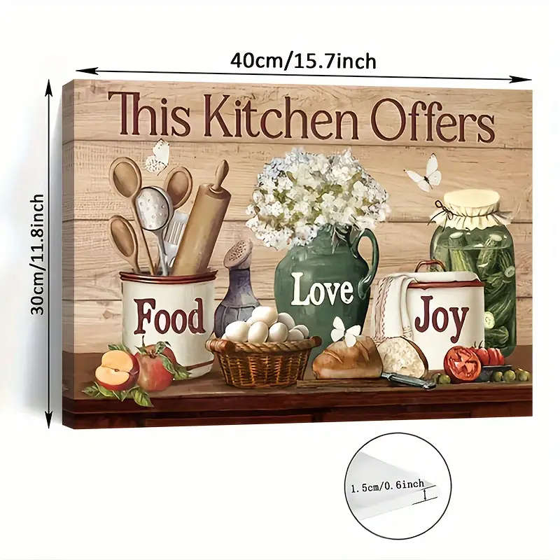 1pc Rustic Farmhouse Kitchen Wall Art Wooden Framed Canvas Print with Animal Design Perfect for Livi