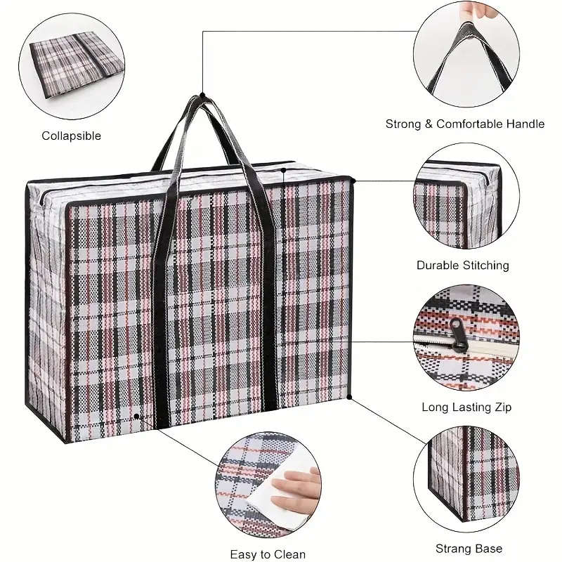 3pcs Large Moving Storage Bags Versatile Quilt Toy and Clothes Organizer with Zippers Durable Plasti