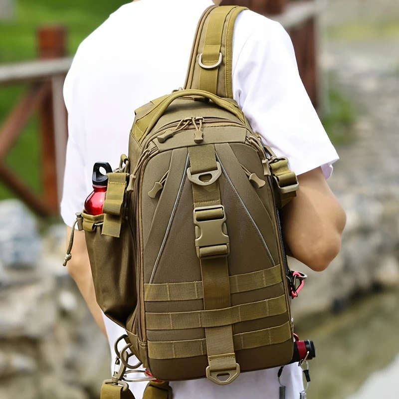 1pc Men'S Large Capacity Outdoor Backpack Durable Nylon Adjustable Strap Zipper Closure Ideal