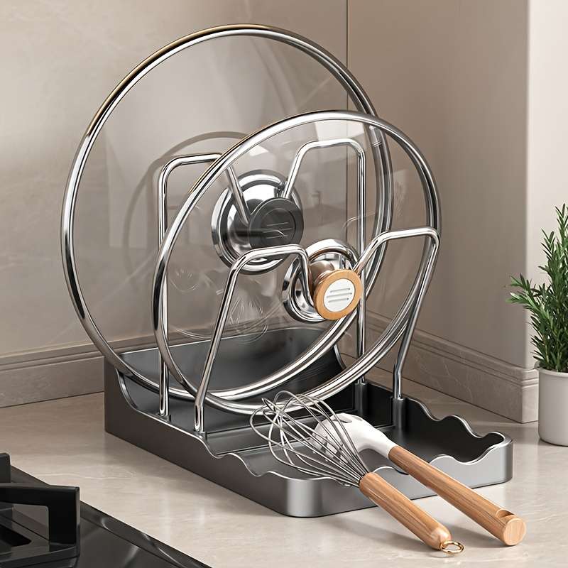 1pc Stainless Steel Kitchen Organizer Rack for Pots Pans Spatulas Spoons Space-Saving Wall-Mo