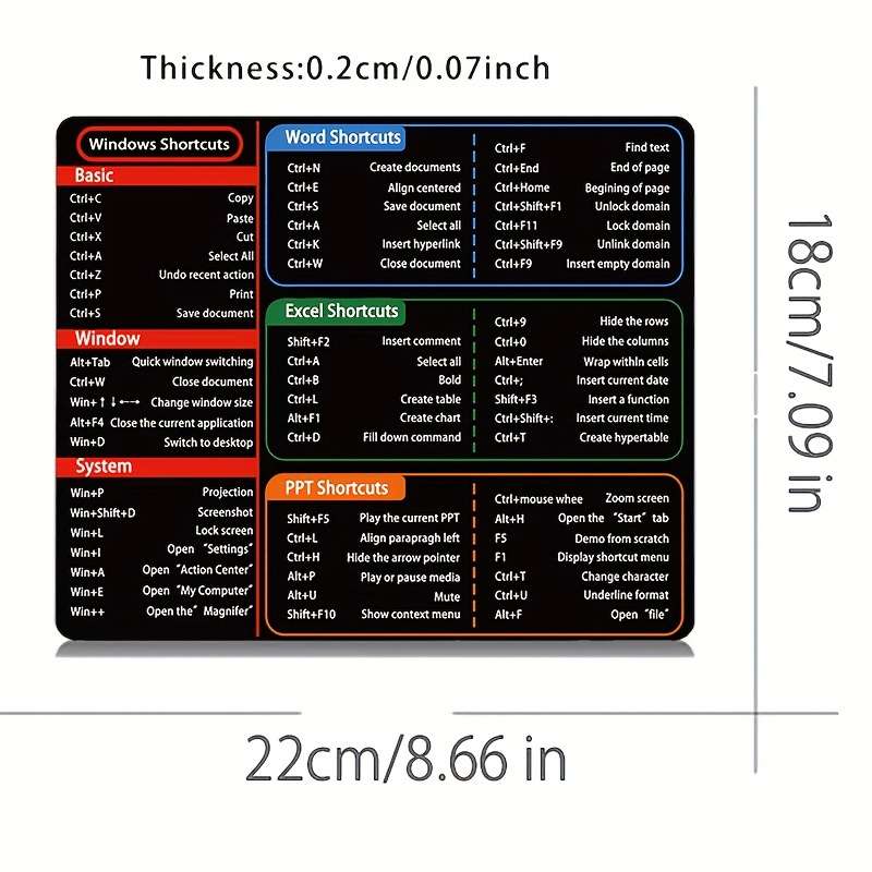 1pc Simple Windows Shortcuts Mouse Pad Office Mousepad Home Mouse Mat MousePads