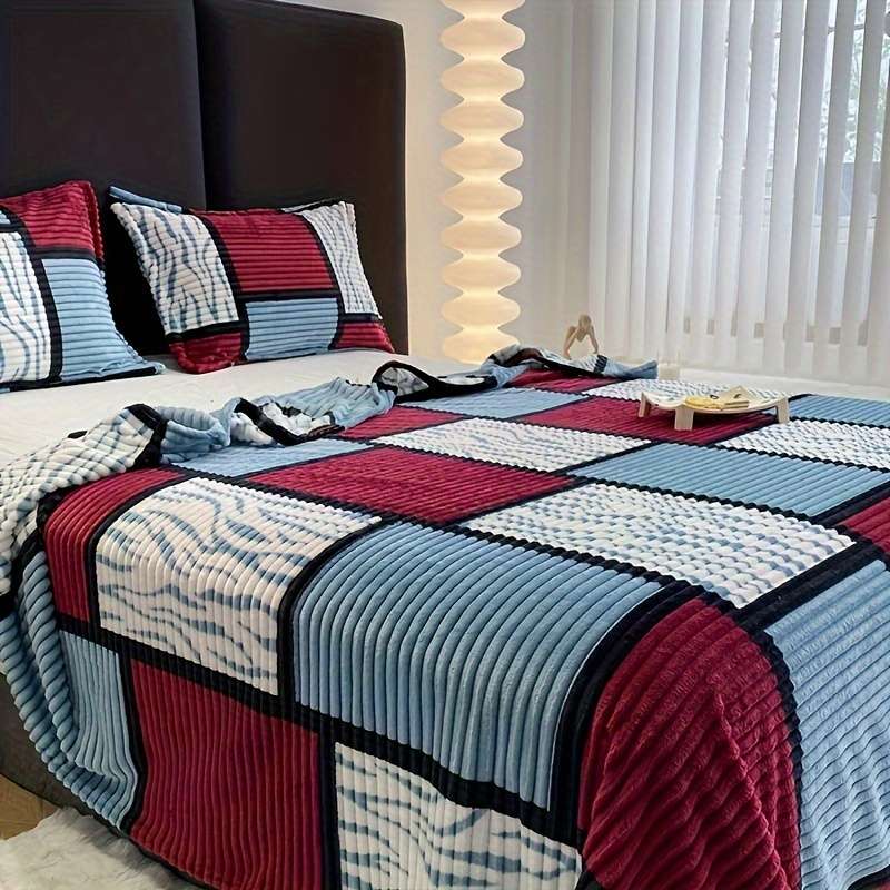 1ps Blanket Color Red And Blue Grid size 70x100