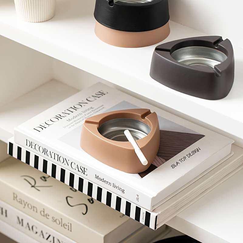 1pc Modern Stainless Steel Cigarette Ashtray Portable Anti-Tip Windproof Rustproof Dropproof