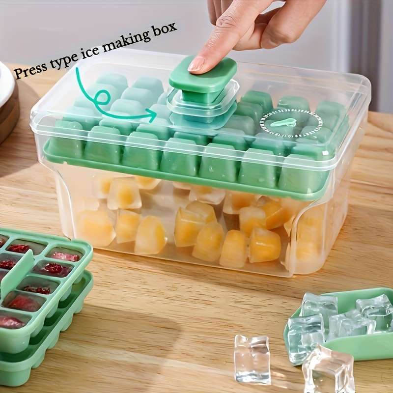 68-Cavity Double-Layer Press Type Ice Cube Tray with Storage Box Quick-Freeze Ice Maker for B