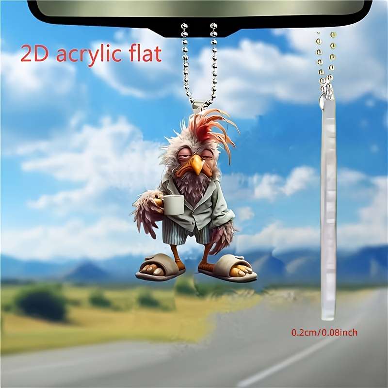 1pc 2D Flat   Chick Decorative Pendant Car Interior Rearview Mirror Decoration Pendant Sui