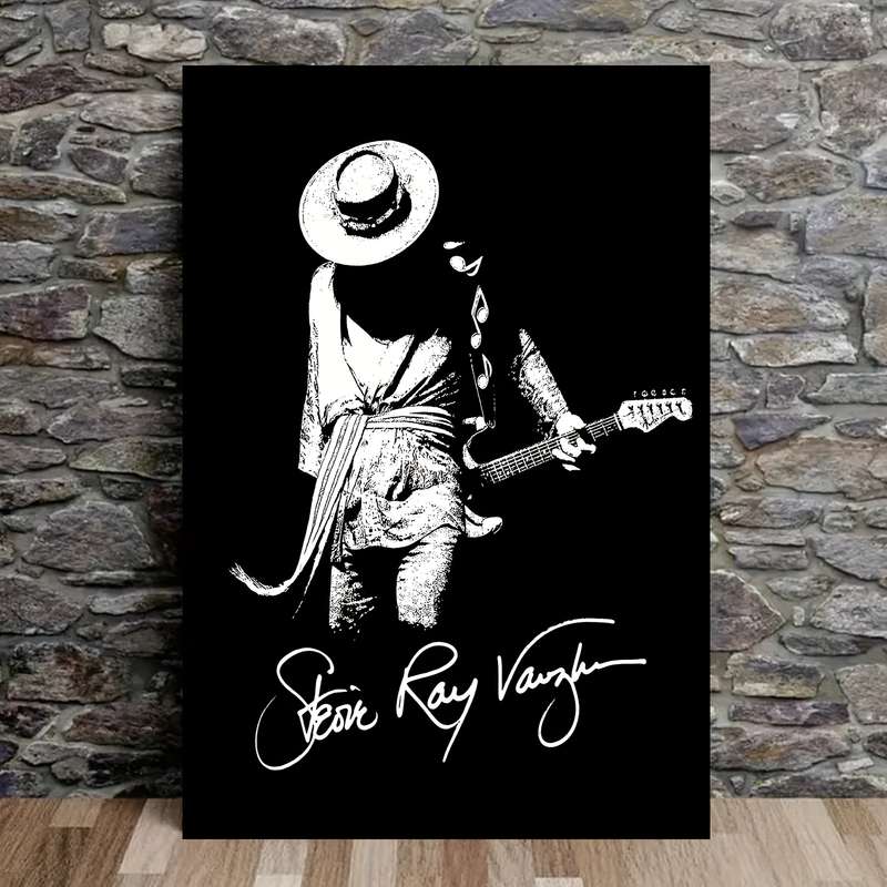 1pc Stevie Ray Vaughan Canvas Poster 30.48x45.72 cm Frameless Guitarist Art Print Black White
