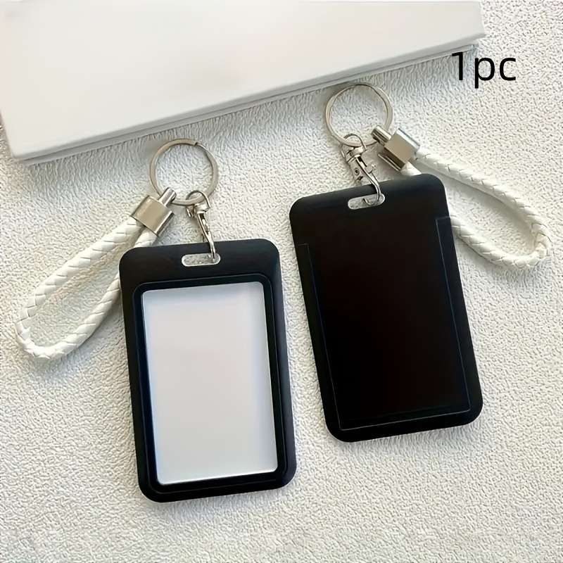 1pc Fashionable Macaron Solid Color Plastic Commuter Card Case with Keychain Hand Washable Non-D