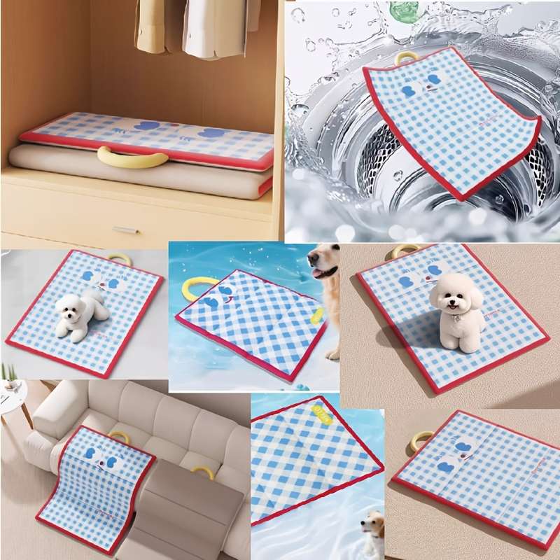 1piece Blue Grid, Red Border Cooling Pad
