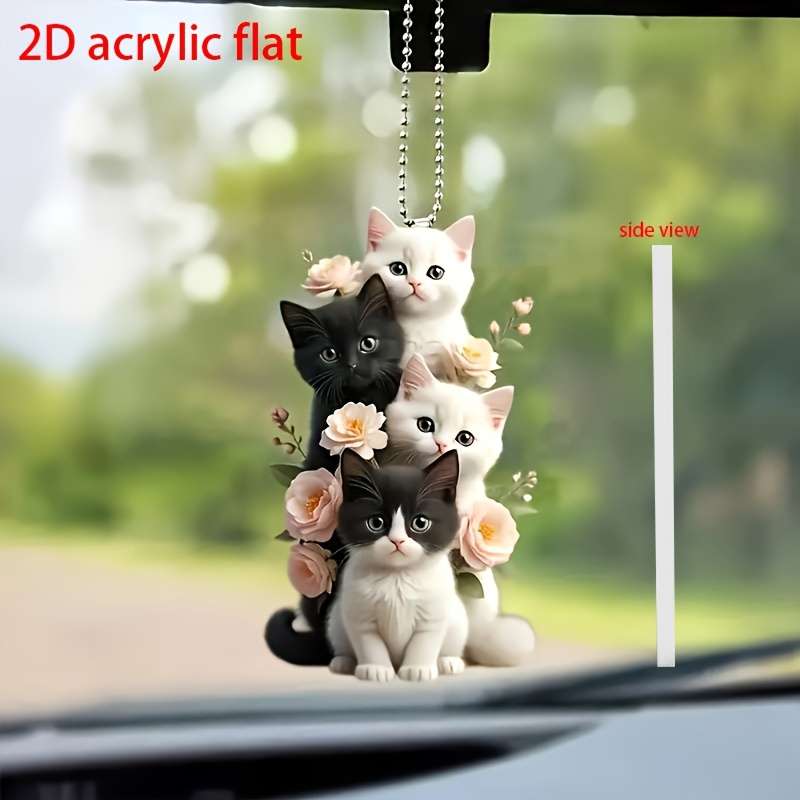1pc 2D Flat  Charming Cat and Flower Acrylic Pendant Versatile  Decoration Suitable for Car R