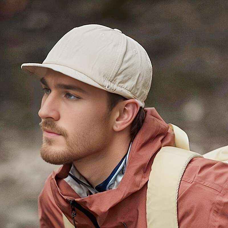 1pc Men's Lightweight Quick-Dry Breathable Sun Protection Hat Stylish Beige Casual Sports Cap wit