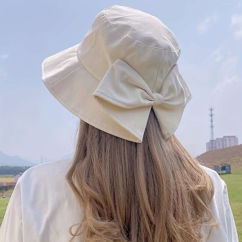 1pc New Style All-match Fisherman Hat with Back Split Sun Protection Bowknot Fashion Casual Sun Hat