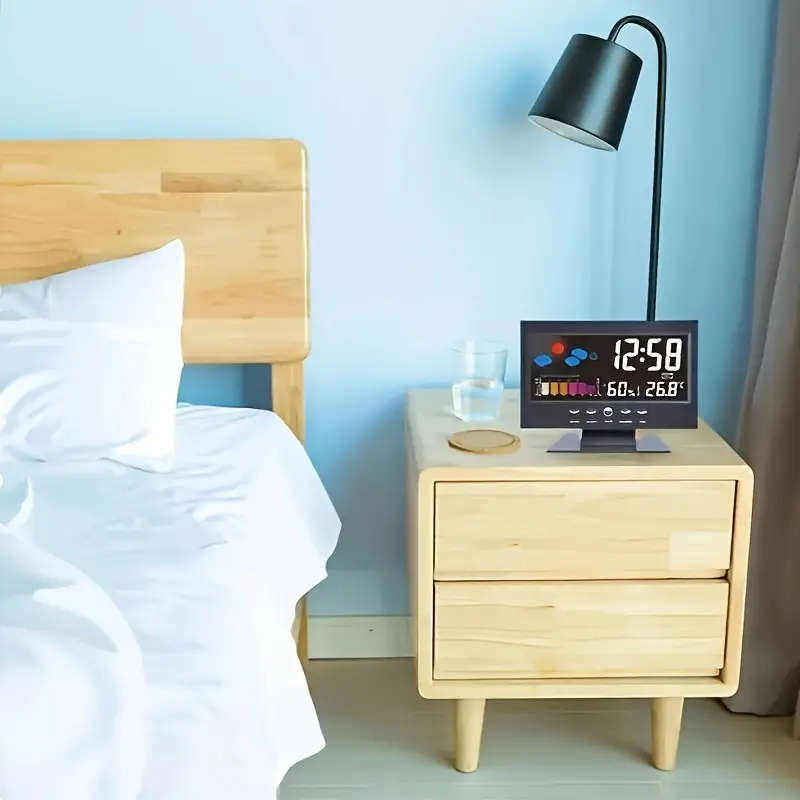 1pc Modern Multi-Function Digital Alarm Clock with Weather Forecast Silent Snooze USB Charging Port