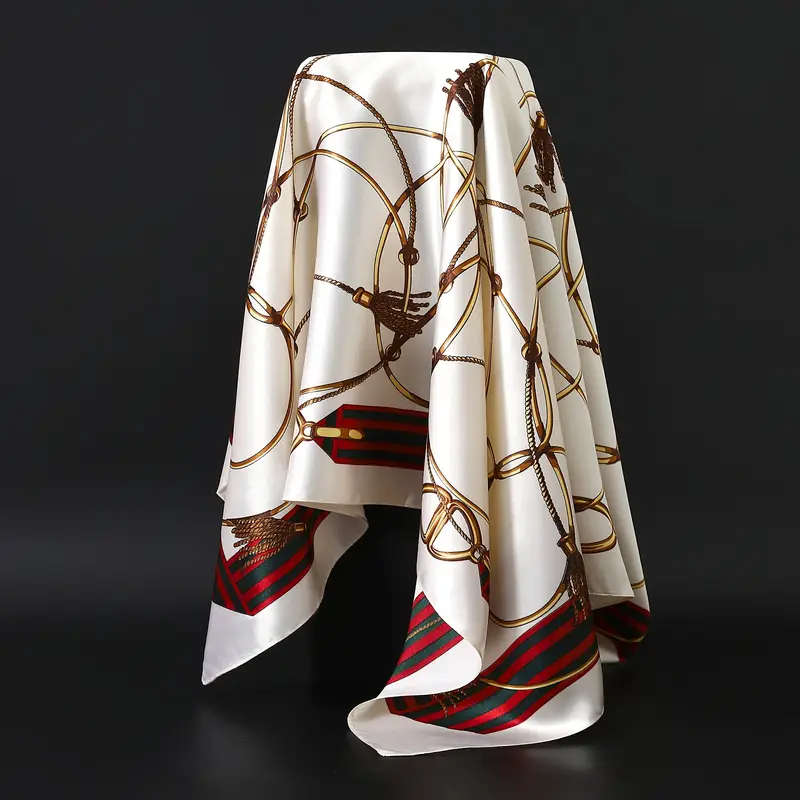 Navy & Golden Scarf, 90x90cm - Luxury Polyester