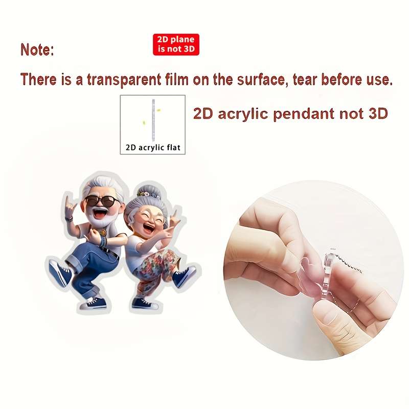 1pc 2D Flat  Joyful Grandparents  Acrylic Hanging Charm Ideal for Rearview Mirror Home Decor