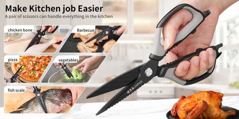 1pc Stainless Steel Kitchen Scissors Multi-Functional Food Shears with Non-Slip Soft Handle S