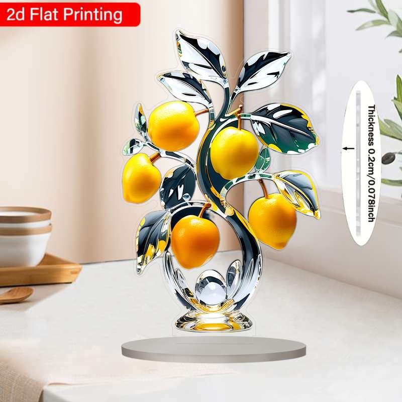 1pc 2D Flat  Printing  Bohemian Style Acrylic Lemon Tree Decor with Base Vibrant 3D Ornament f