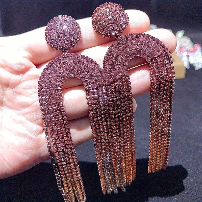 5 Pairs/Pack Luxury Synthetic Zircon Inlaid Copper Long Women's Earrings