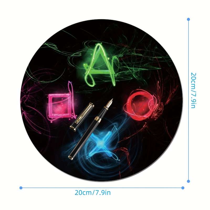 1pc Round Gaming Controller Button Pattern Mouse Pad Non-Slip Rubber Desk Mat for Office