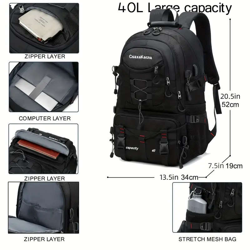 1pc Outdoor Adventure Backpack Durable Polyester USB Charging Port Fits 17-inch Laptop Perfect for H