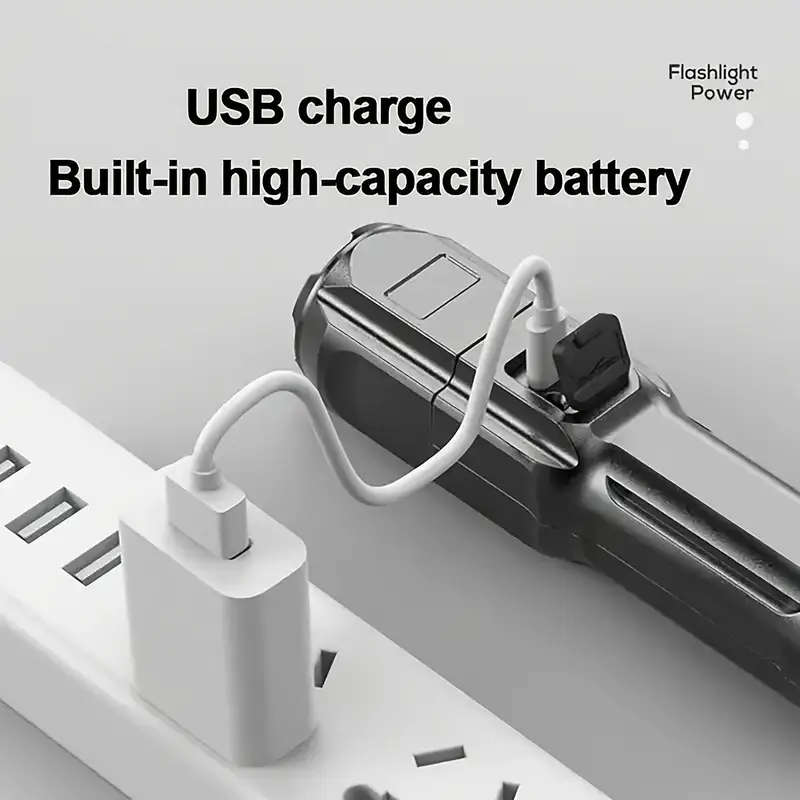 1pc Rechargeable LED Flashlight P50 Portable Telescopic Zoom 800mAh Lithium Battery USB Cable Includ