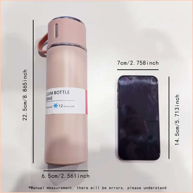 Stainless Steel Vacuum Flask Set, Insulated Thermal Mug 500ml/16.9oz, Keeps Drinks Hot or Cold, with