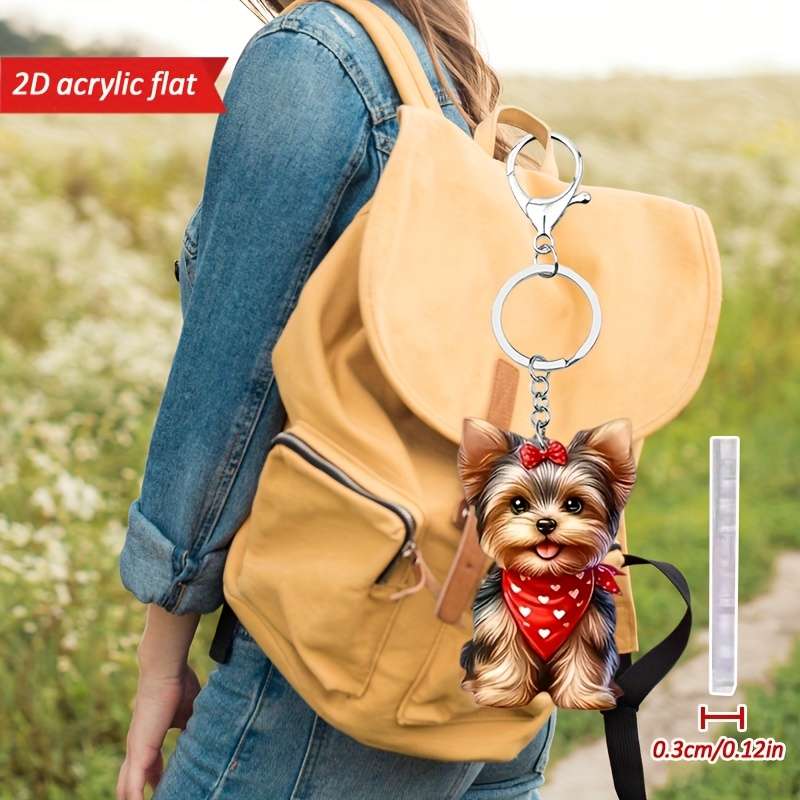 1pc 2D Flat   Cute Yorkshire Terrier Pattern Keychain Novel Acrylic Design Key Chain Decoration