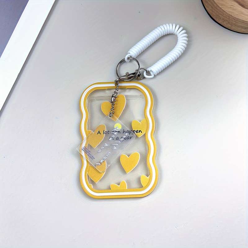 1pc TPU ID Card Holder with Love Text Pattern Portable Office Travel Card Case with Spring Lan