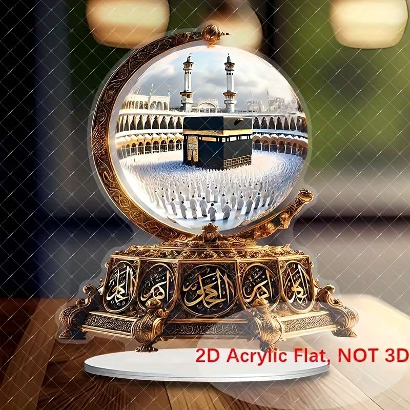 1pc 2D Flat   Golden Circular Acrylic Desktop Ornament Waterproof Scratch-Resistant Traditi